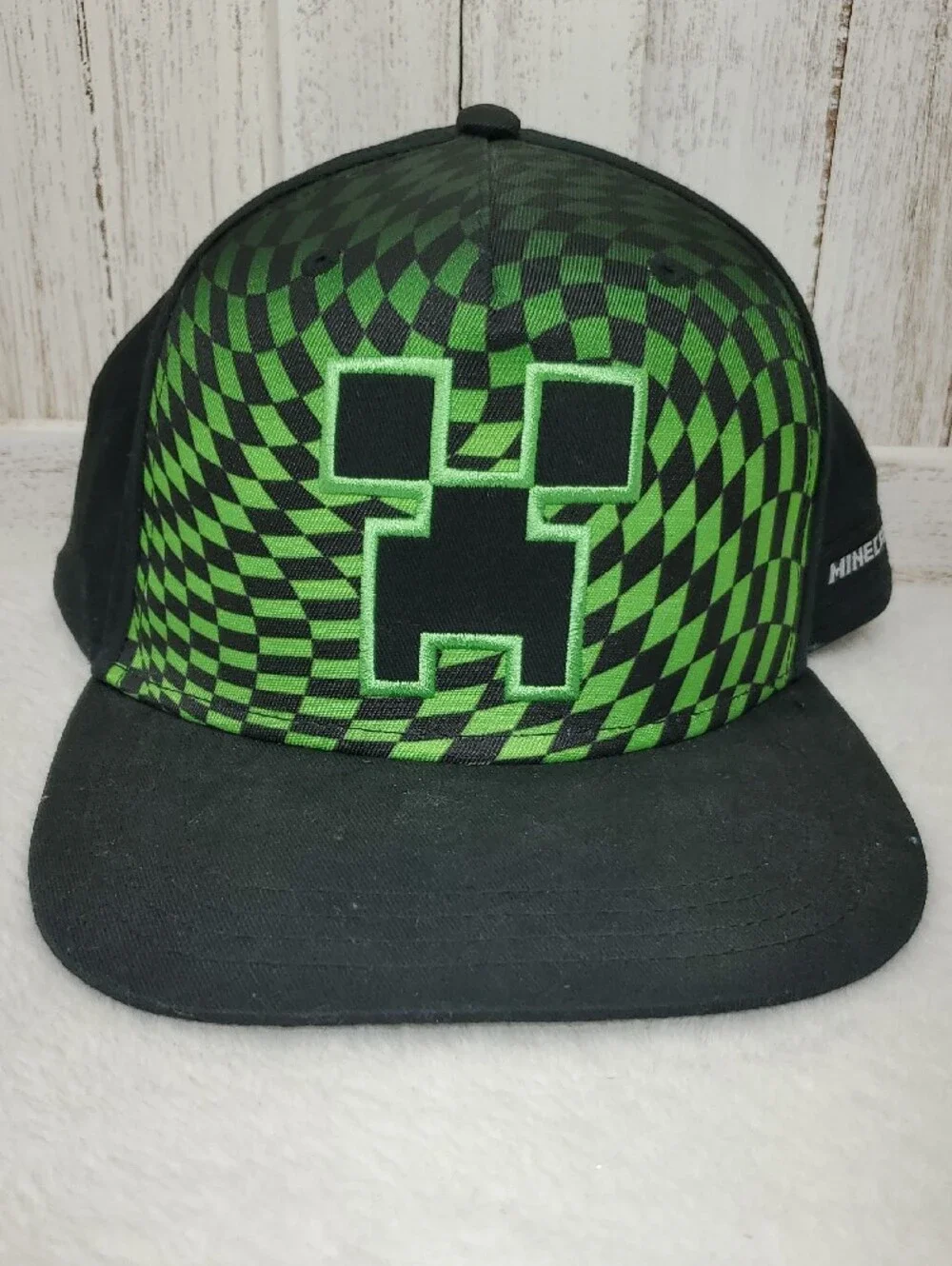Minecraft Green & Black Creeper Snapback Baseball Hat Embroidered Youth OSFM